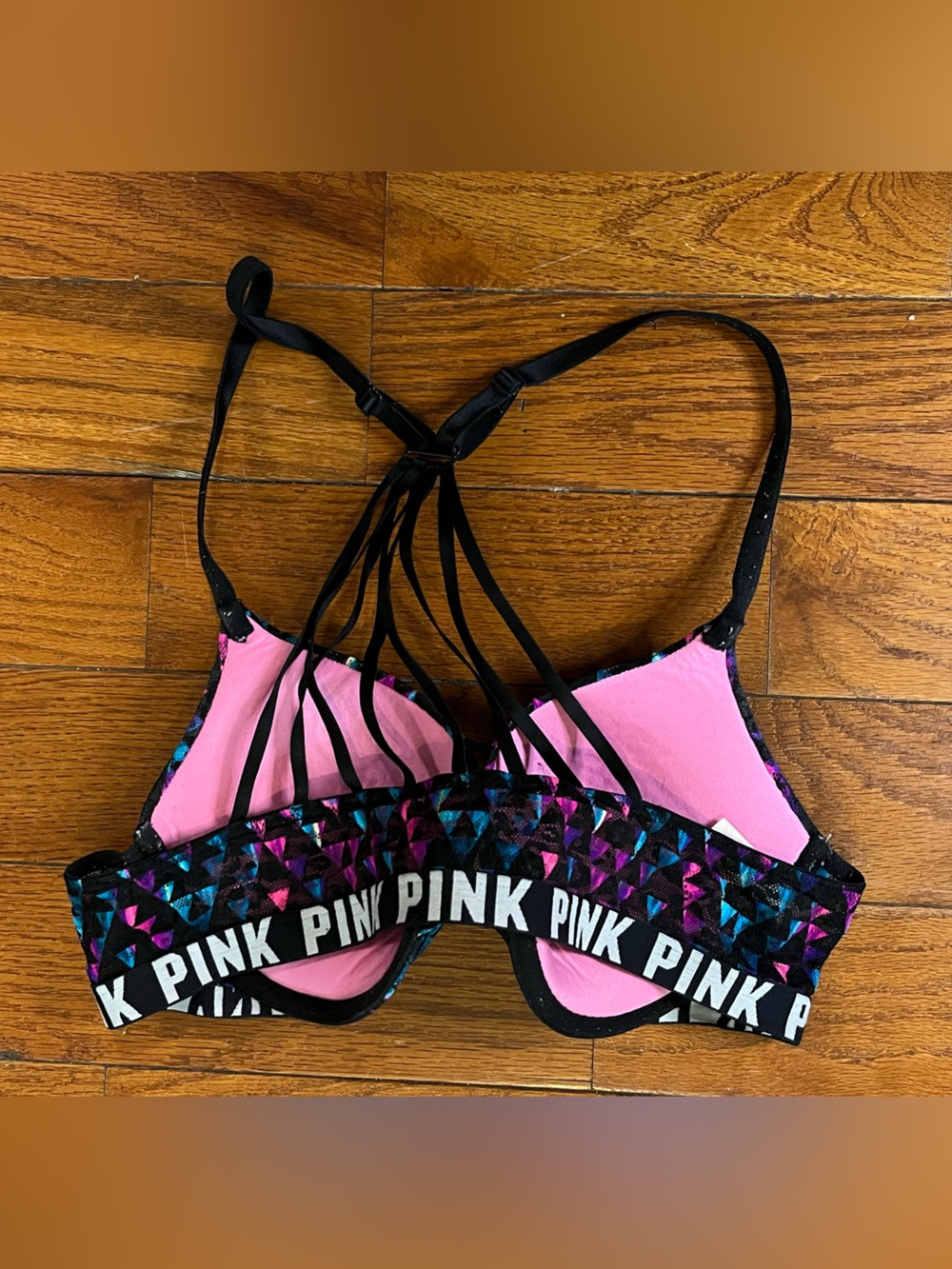 PINK Victoria’s Secret Geo Print Strappy Racerback Bra Women’s 36B - Picture 5 of 10